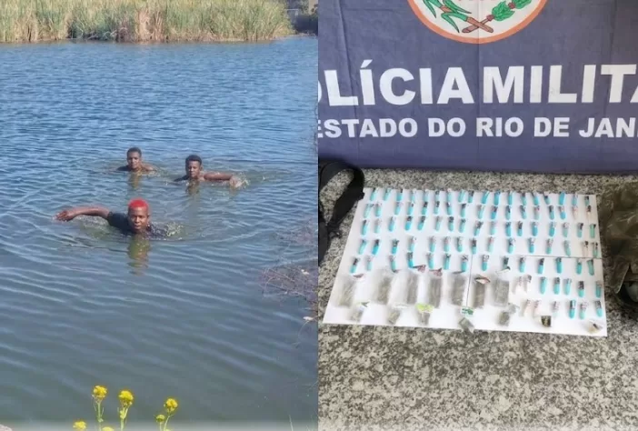 Polícia apreende drogas após suspeitos fugirem para lagoa em Unamar, Cabo Frio